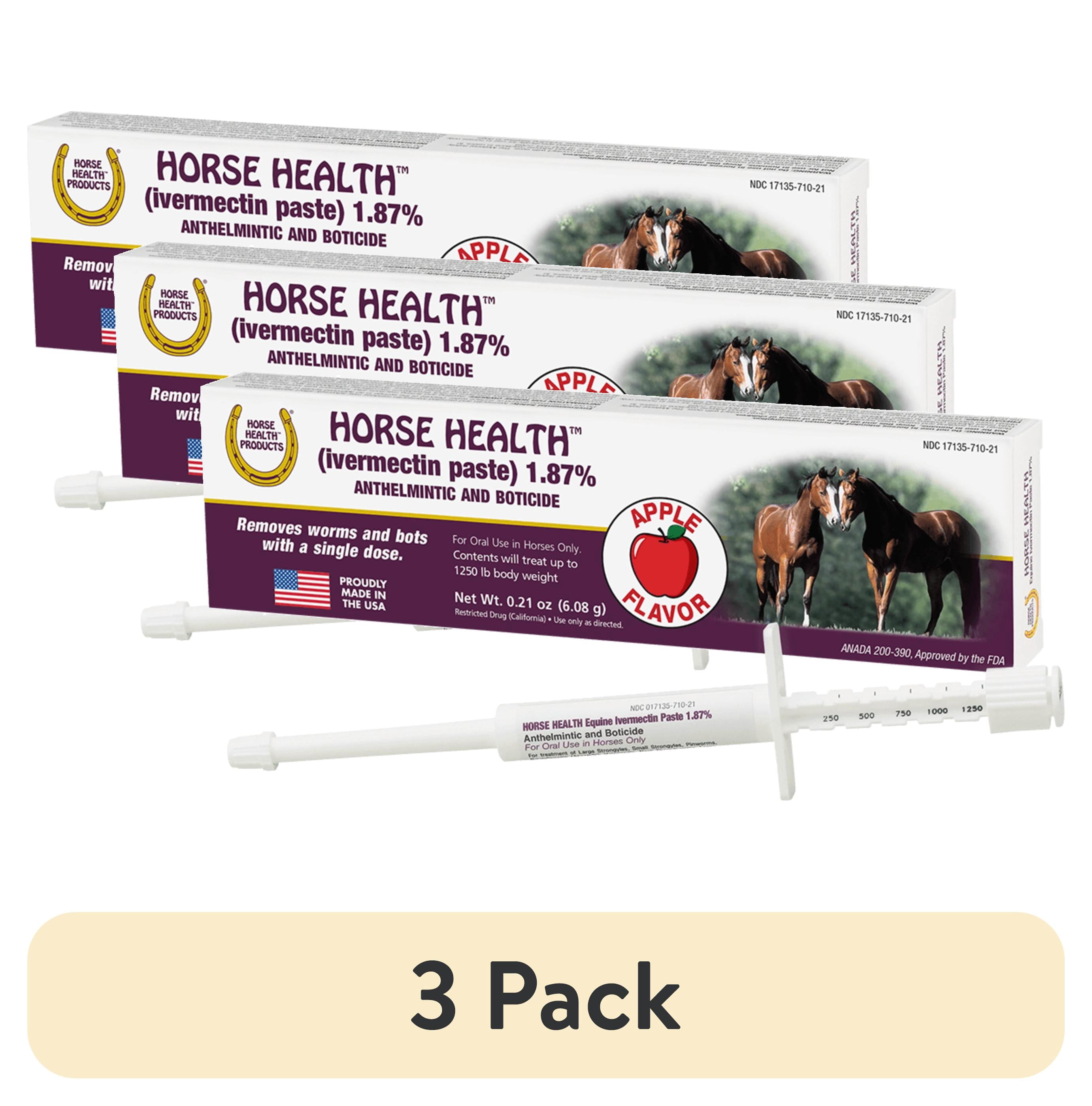 (3 pack) Horse Health (ivermectin paste) 1.87%, Equine Dewormer, up to 1,250 lbs 0.21 Ounces