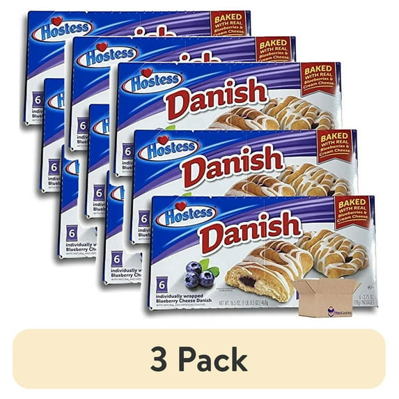 (3 pack) Hostess Blueberry Danish Value Pack | Individually Wrapped | 6 Count Box | Pack of 3 (18 Total Danish)