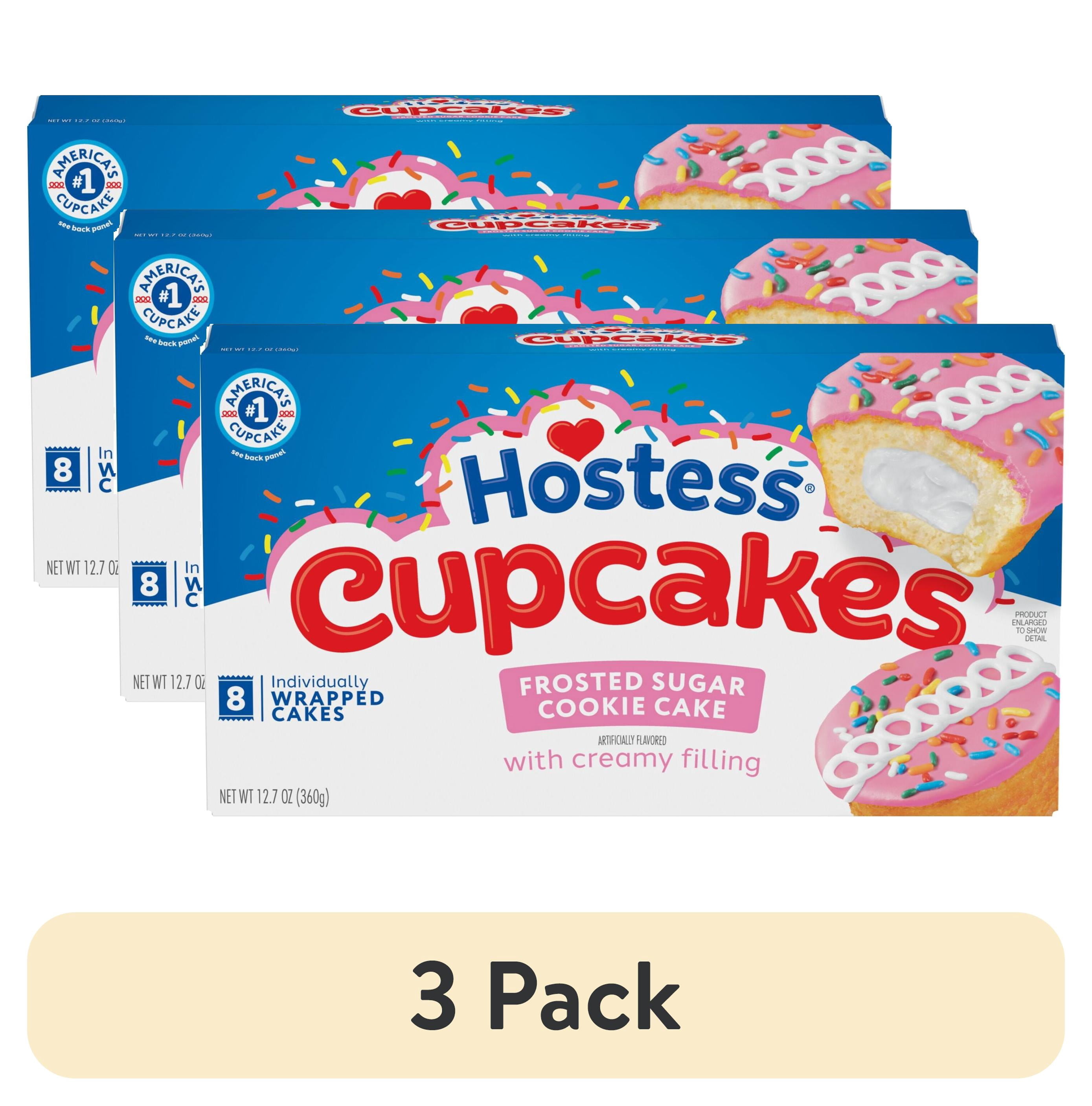 (3 pack) Hostess Cupcakes, Frosted Sugar Cookie Artificially Flavored Snack Cakes, 12.7 oz Box (8 Count, Individually Wrapped)