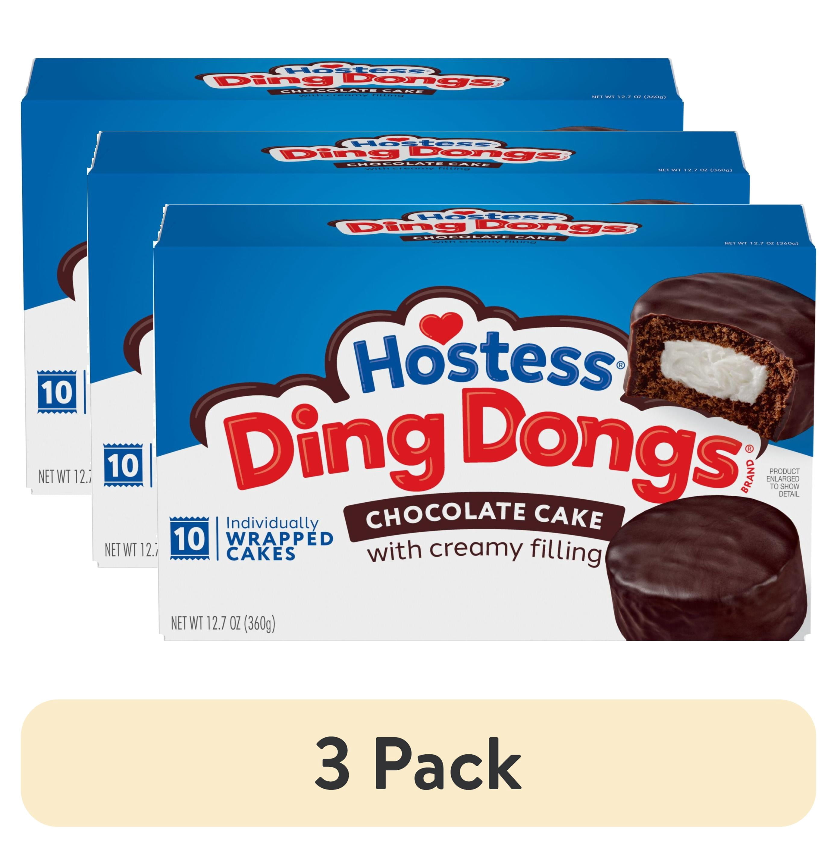 (3 pack) Hostess Ding Dongs Snack Cakes, Chocolate Cake with Crème Filling & Fudgy Icing, 10 Count, 12.7 oz Box