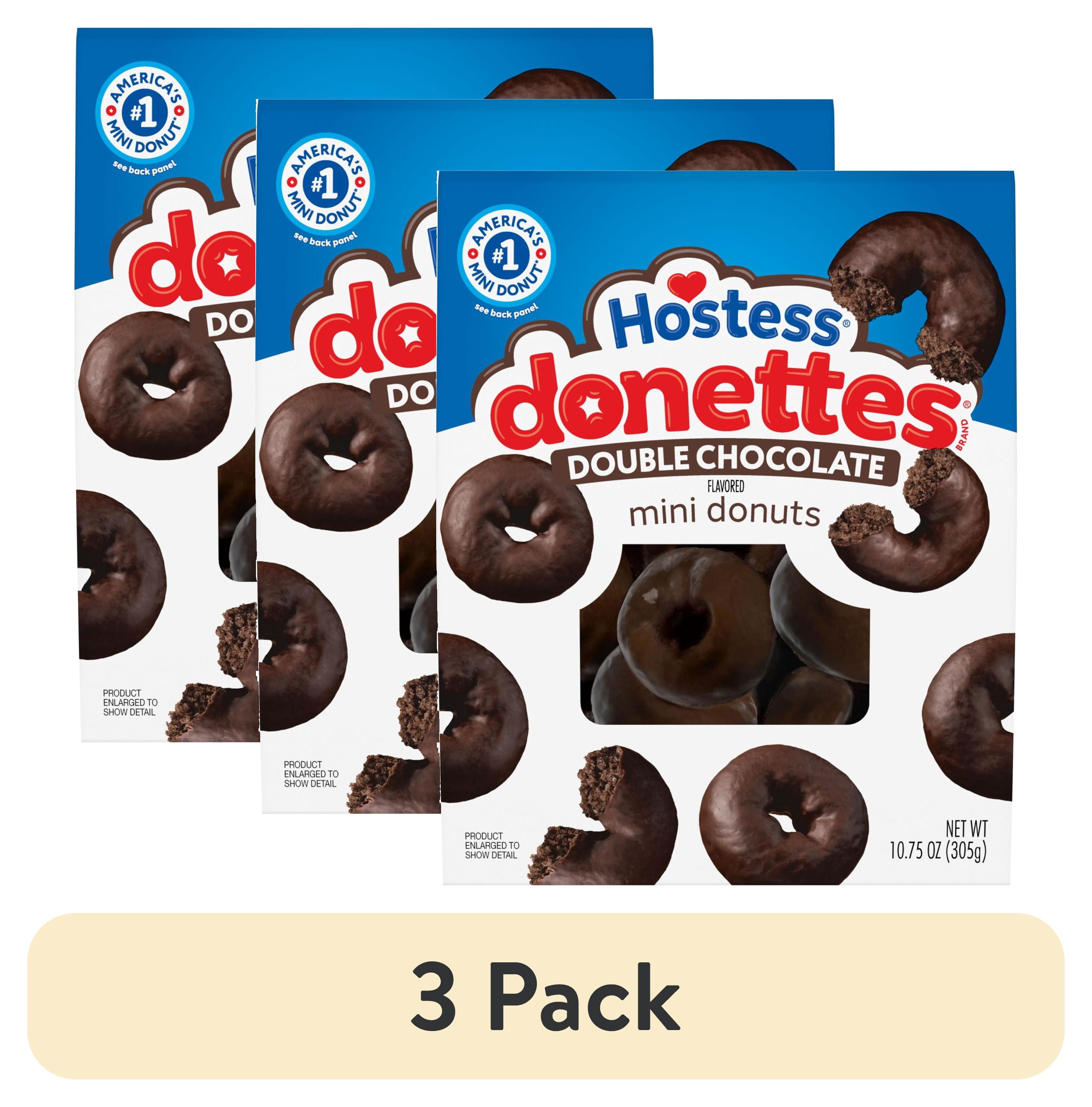 (3 pack) Hostess Donettes, Double Chocolate Naturally Flavored Mini Donuts, 10.75 oz Bag