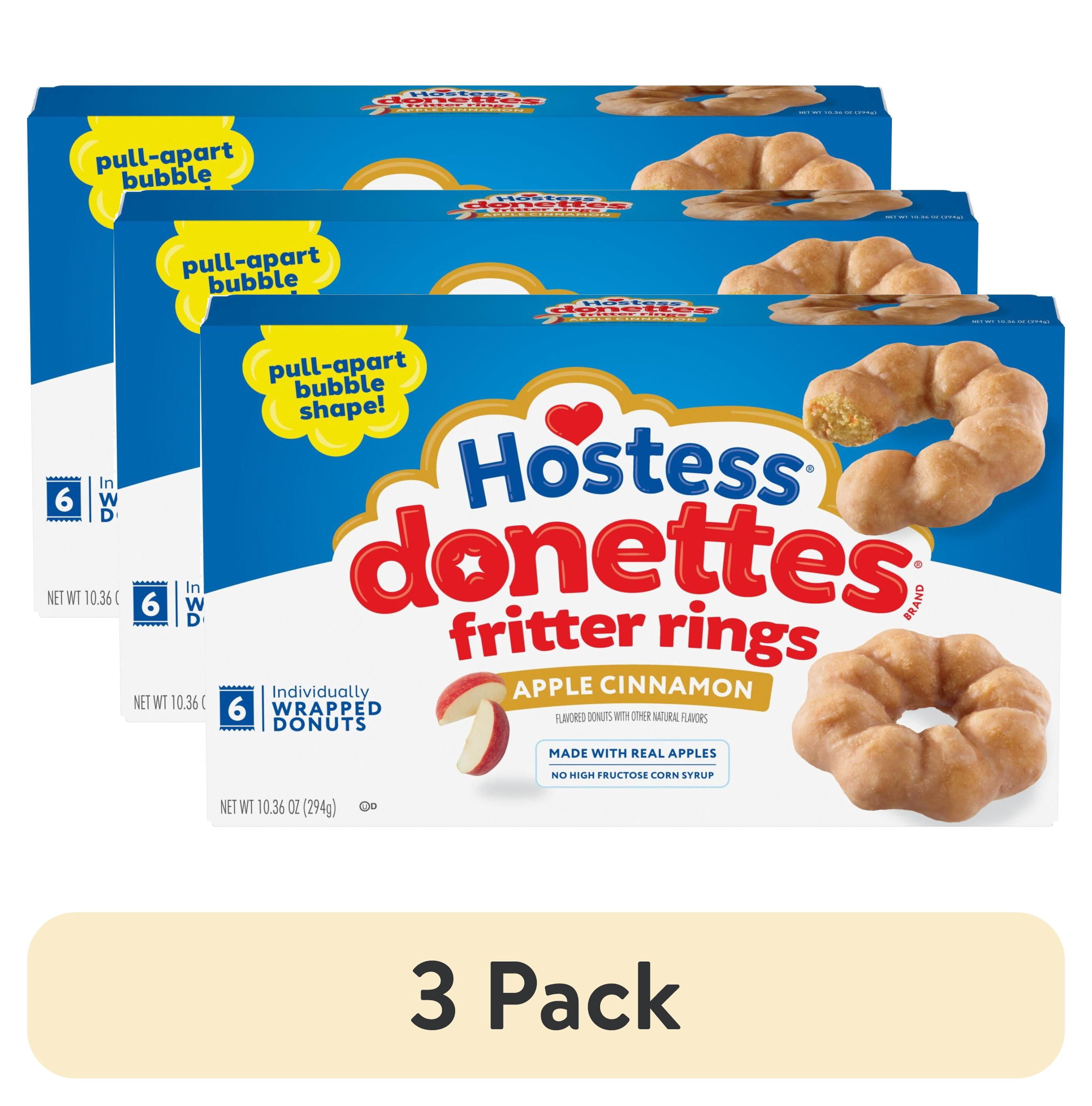 (3 pack) Hostess Donettes Fritter Rings Apple Cinnamon Flavored Donuts with Other Natural Flavors, 10.36 oz Box (6 Count)