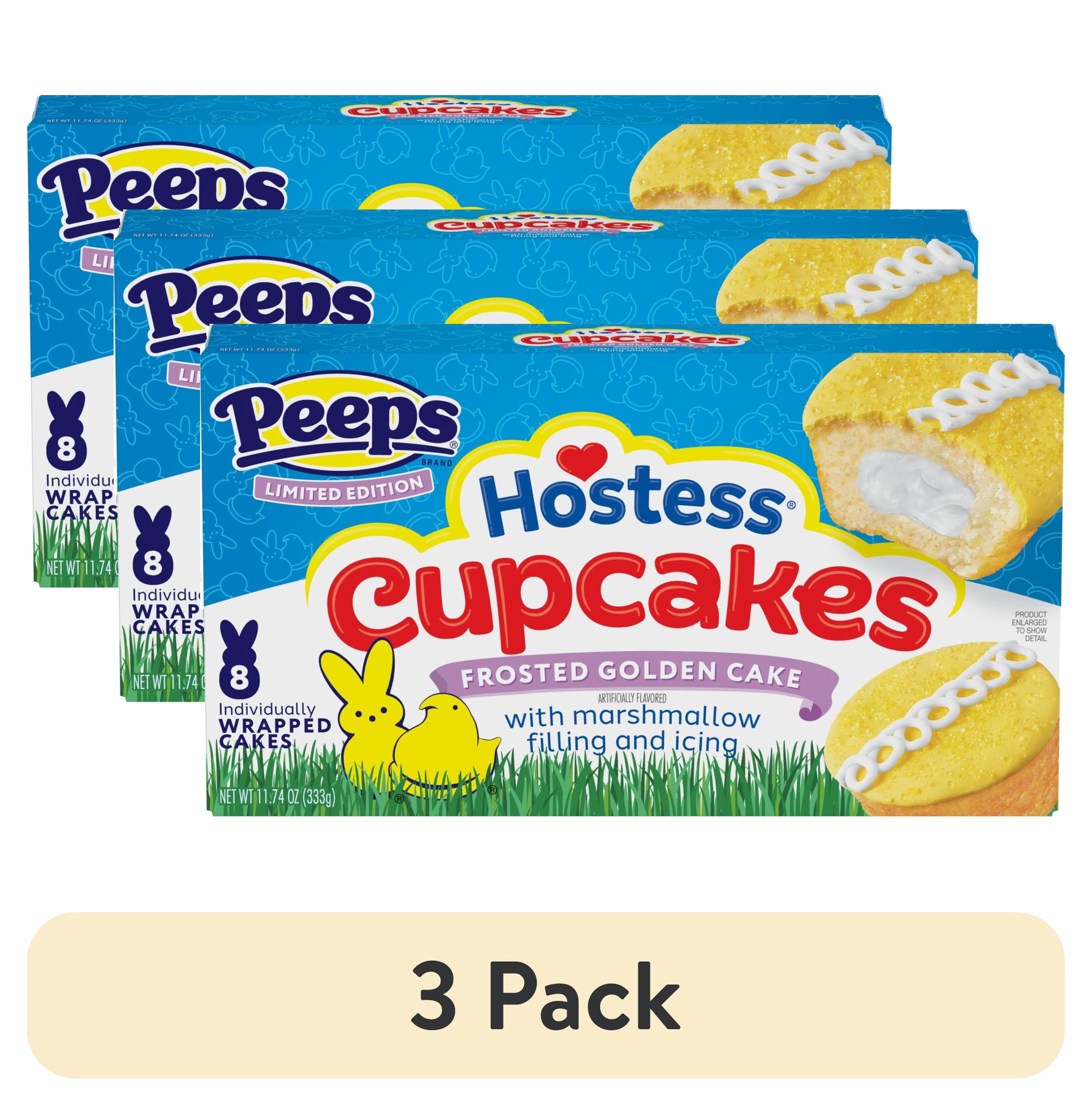 (3 pack) Hostess PEEPS Cupcakes, Frosted Golden Snack Cakes with Marshmallow Artificially Flavored Filling, 11.74 oz Box (8 Pouches)