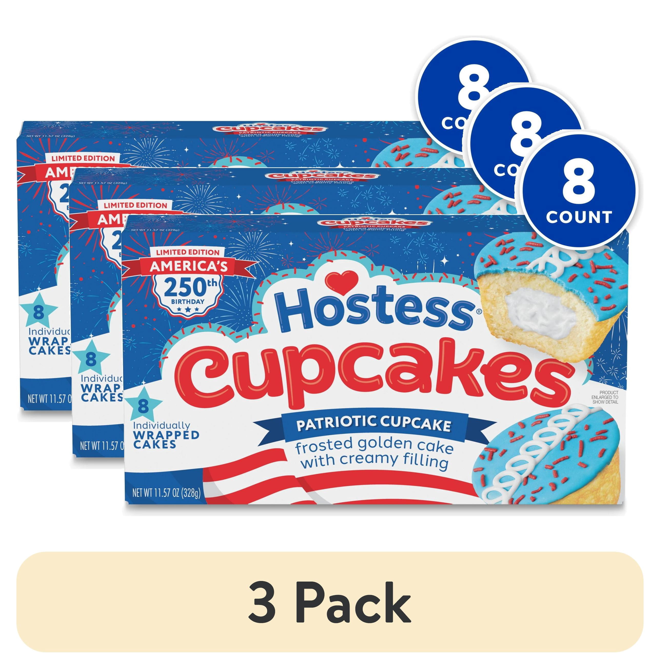 (3 pack) Hostess Patriotic Cupcakes, Golden Snack Cakes, 11.57 oz Box (8 Pouches)