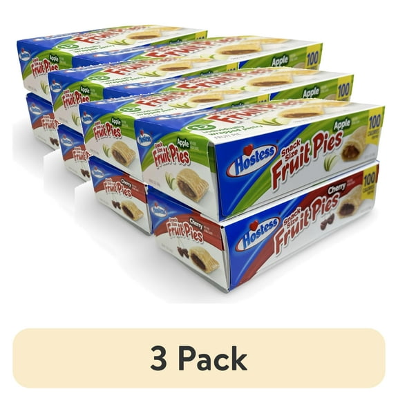 (3 pack) Hostess Snack Size 100 Calorie Mini Fruit Pies | Four 12 Ct Boxes | Apple & Cherry Combo | 48 Total Pies