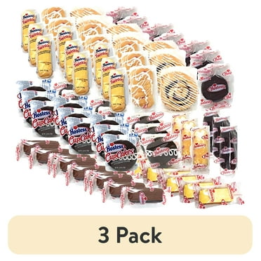 (3 pack) Hostess Variety Pack | Cupcakes, Cinnamon Rolls, Danish, Ding Dongs, Twinkies, Zingers | 30 Count