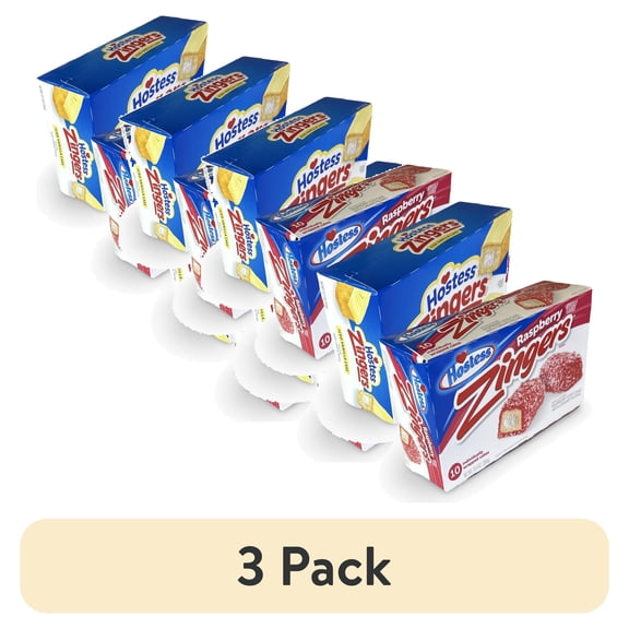 (3 pack) Hostess Zingers Combo | Iced Vanilla & Raspberry | 12.7 Ounce | Four 10 Count Boxes (40 Total Zingers)
