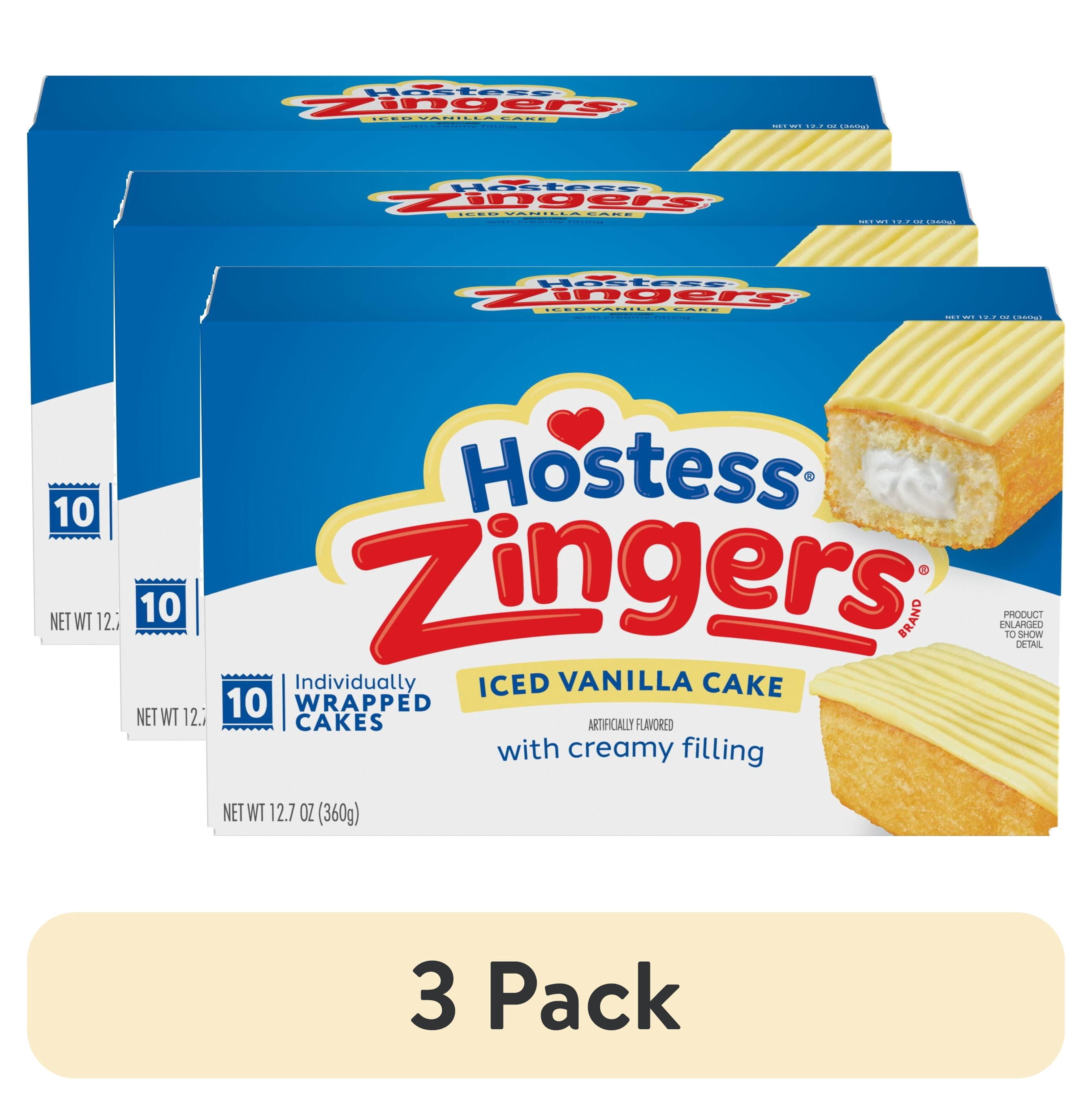 (3 pack) Hostess Zingers Snack Cakes, Artificially Flavored Iced Vanilla Cake, 12.7 oz Box (10 Count)