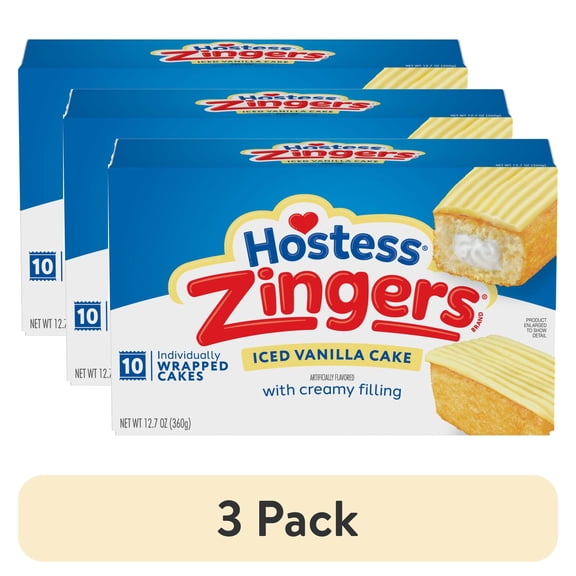 (3 pack) Hostess Zingers Snack Cakes, Artificially Flavored Iced Vanilla Cake, 12.7 oz Box (10 Count)