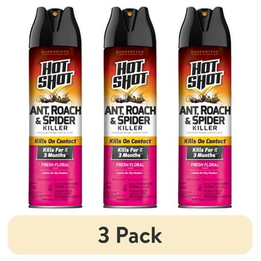(3 pack) Hot Shot Ant, Roach & Spider Killer, Fresh Floral Scent Formula, 17.5 Ounce