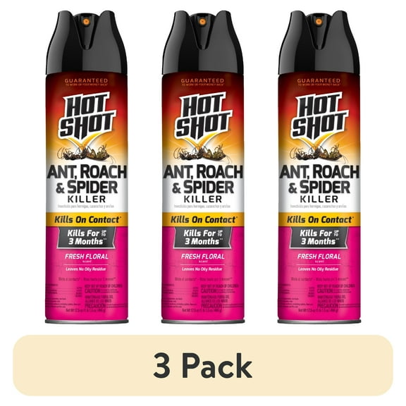 (3 pack) Hot Shot Ant, Roach & Spider Killer, Fresh Floral Scent Formula, 17.5 Ounce