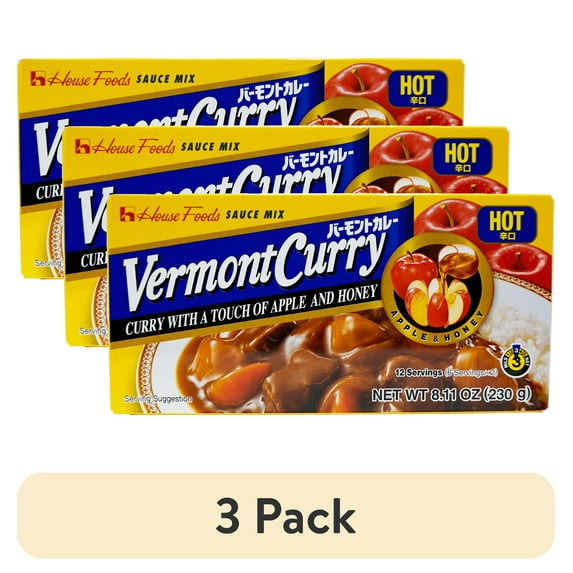 (3 pack) House Foods Vermont Curry, Touch of Apple Honey, Hot, 230 Gm