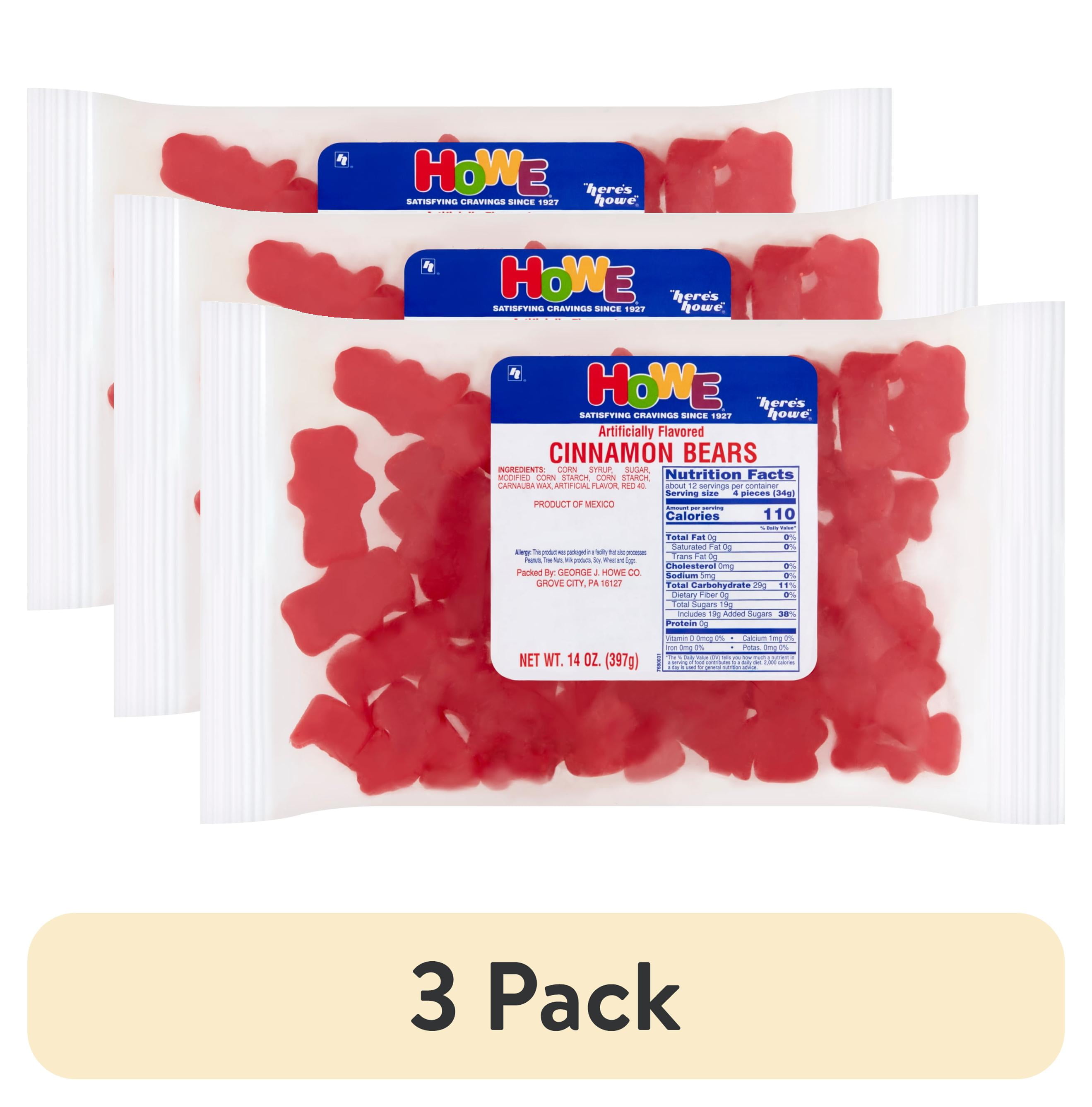 (3 pack) Howe Cinnamon Bears Gummy Candy, 14 oz, Bag