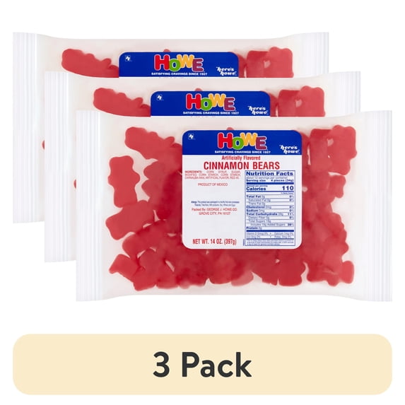 (3 pack) Howe Cinnamon Bears Gummy Candy, 14 oz, Bag