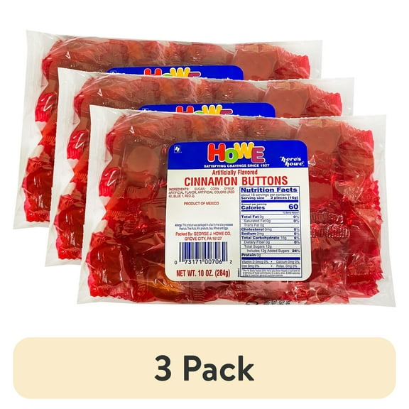 (3 pack) Howe Cinnamon Buttons Hard Candy, 10 oz, Bag