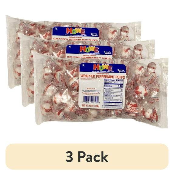 (3 pack) Howe Peppermint Puffs Mint Candy, 10 oz, Bag