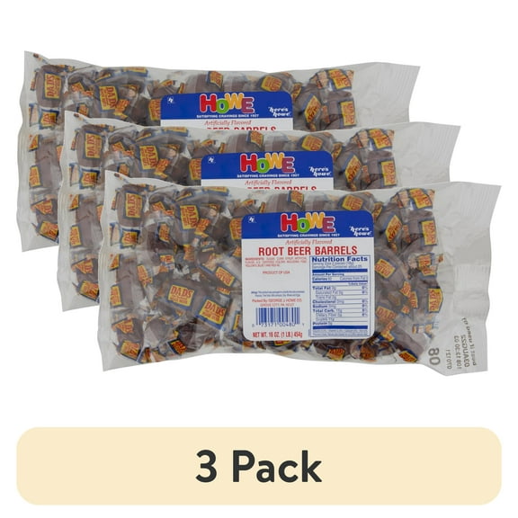 (3 pack) Howe Root Beer Barrels Hard Candy, 16 oz, Bag