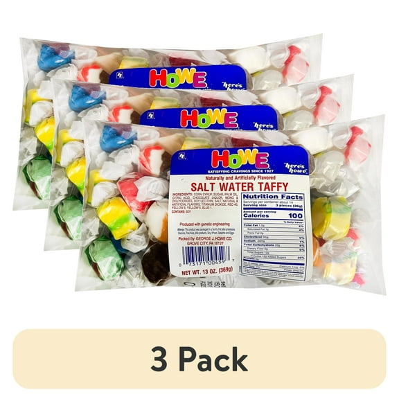 (3 pack) Howe Salt Water Taffy Taffy Candy, 13 oz, Bag