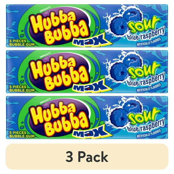 (3 pack) Hubba Bubba Max Sour Blue Raspberry Bubble Gum - 5 Pieces Pack
