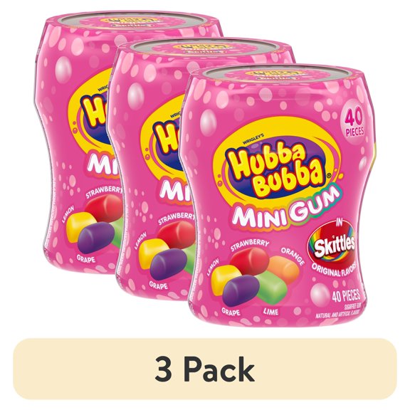 (3 pack) Hubba Bubba Minis Skittles Flavored Bubble Gum - 40 Ct Resealable Bottle