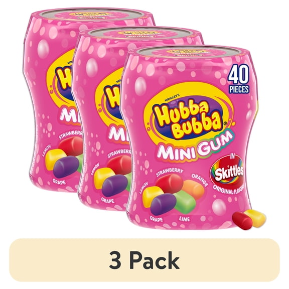 (3 pack) Hubba Bubba Minis Skittles Flavored Bubble Gum - 40 Ct Resealable Bottle