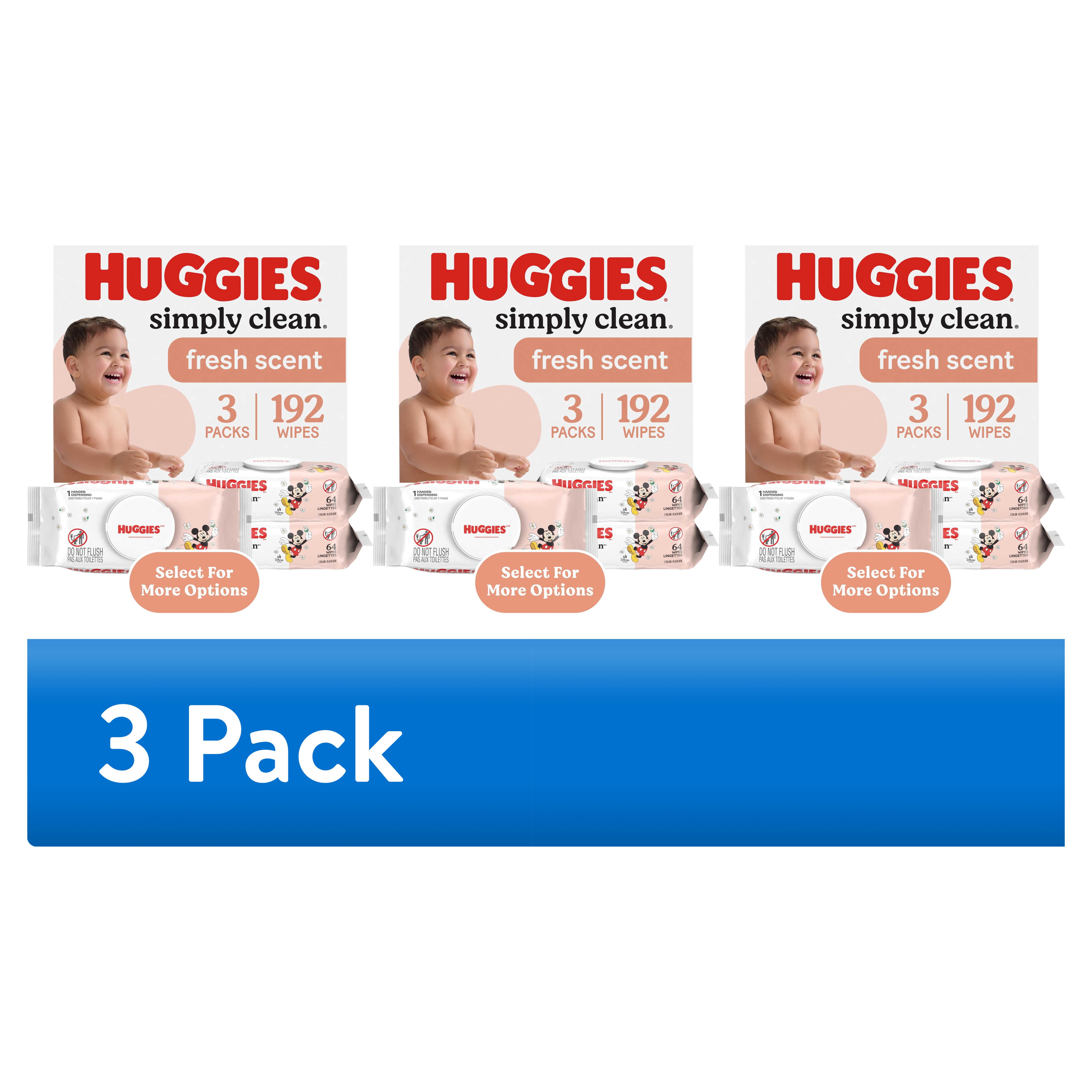 (3 pack) Huggies Simply Clean Fresh Scent, Scented Baby Wipes, 3 Packs, 192 Wipes