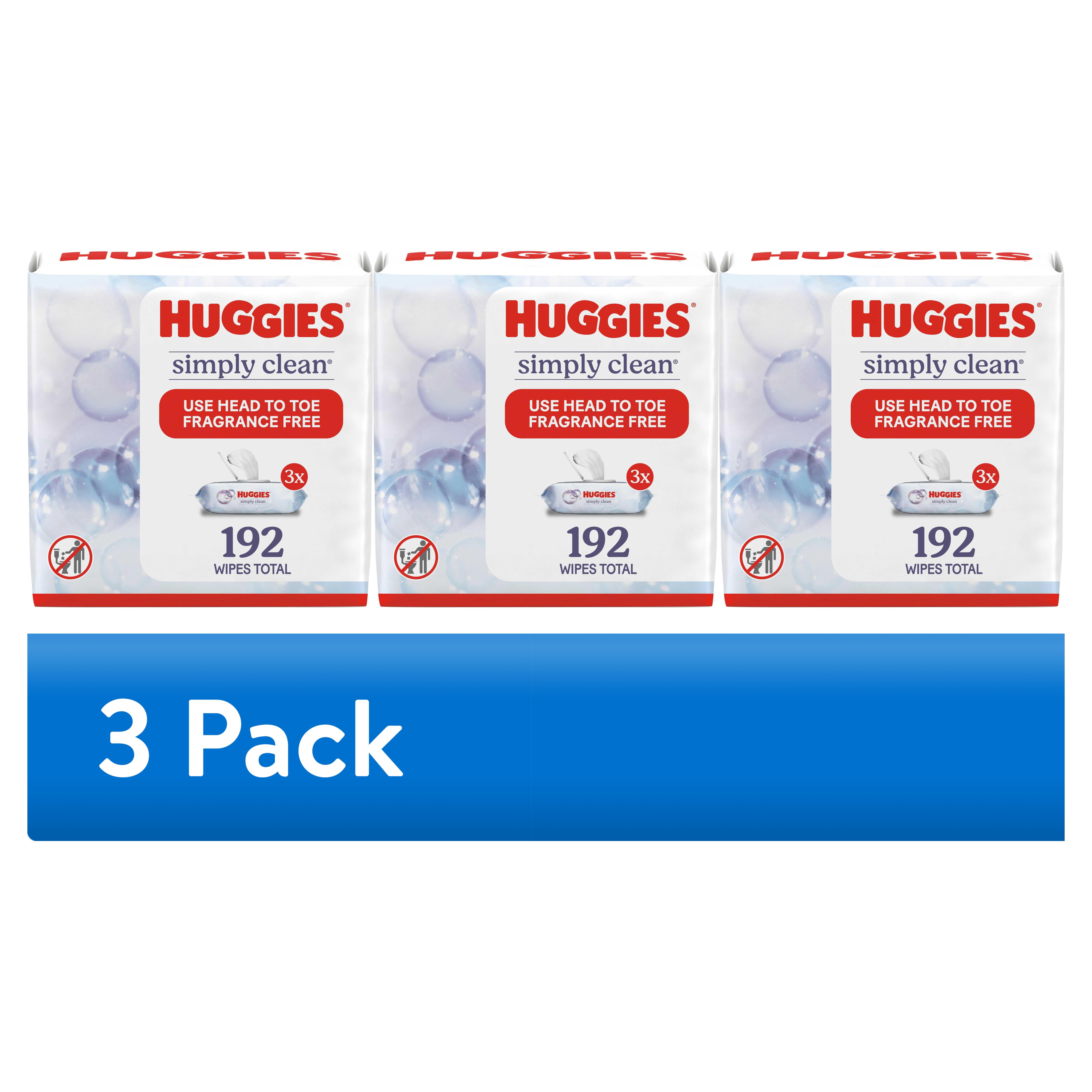 (3 pack) Huggies Simply Clean Unscented Wipes, 3 Flip-Top Packs, 192 Total Count