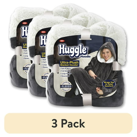Huggle (3 pack) Huggle Blanket Hoodie, Ultra Plush Blanket, Wearable Blanket for Men and Women, One Size, Grey