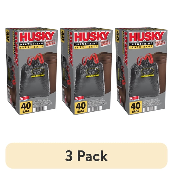 (3 pack) Husky 30 Gallon Large Trash Bags, 40 Bags