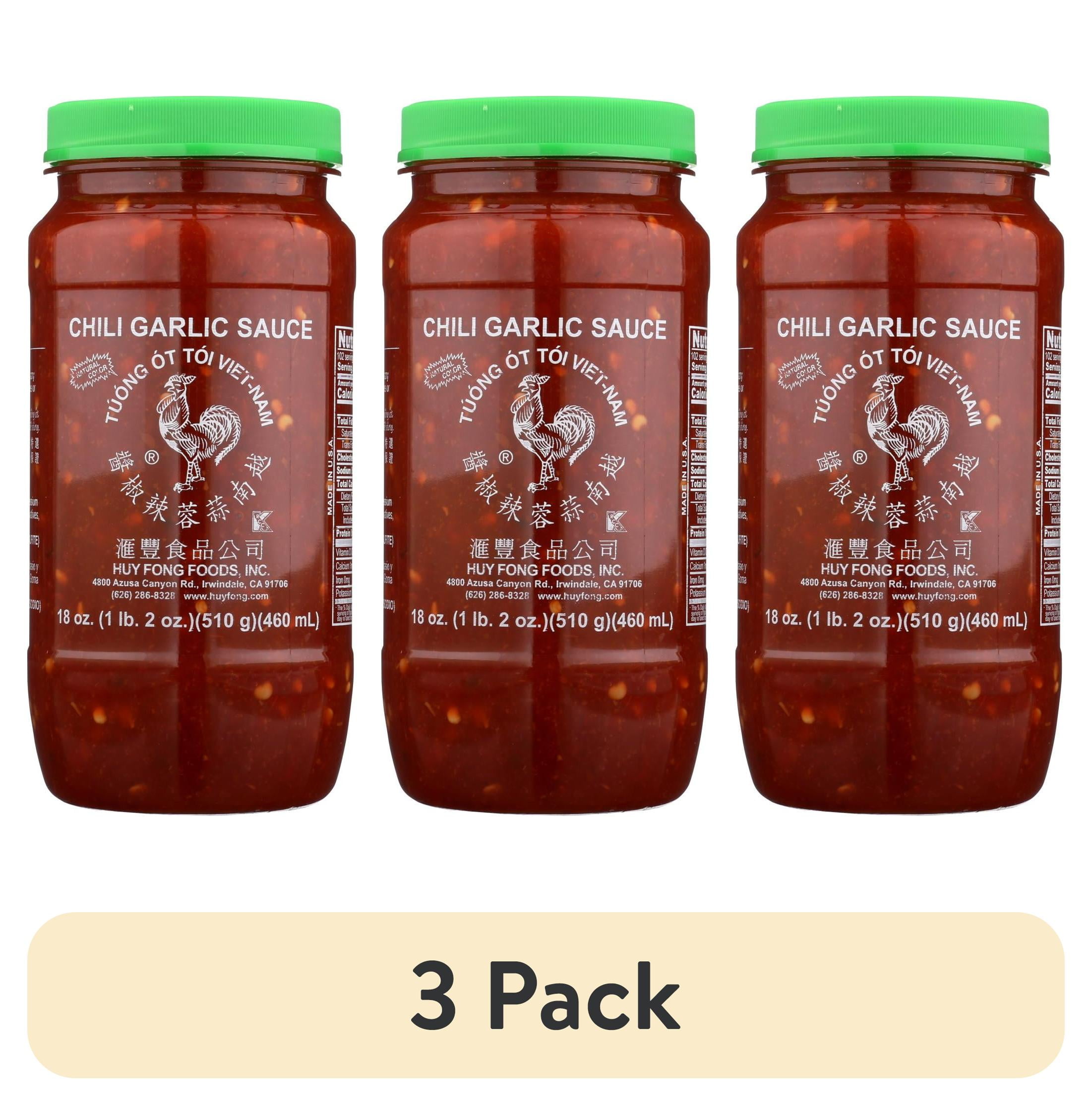 (3 pack) Huy Fong Chili Garlic Sauce, 18 oz Plastic Bottle