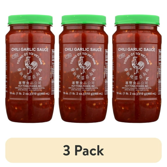 (3 pack) Huy Fong Chili Garlic Sauce, 18 oz Plastic Bottle