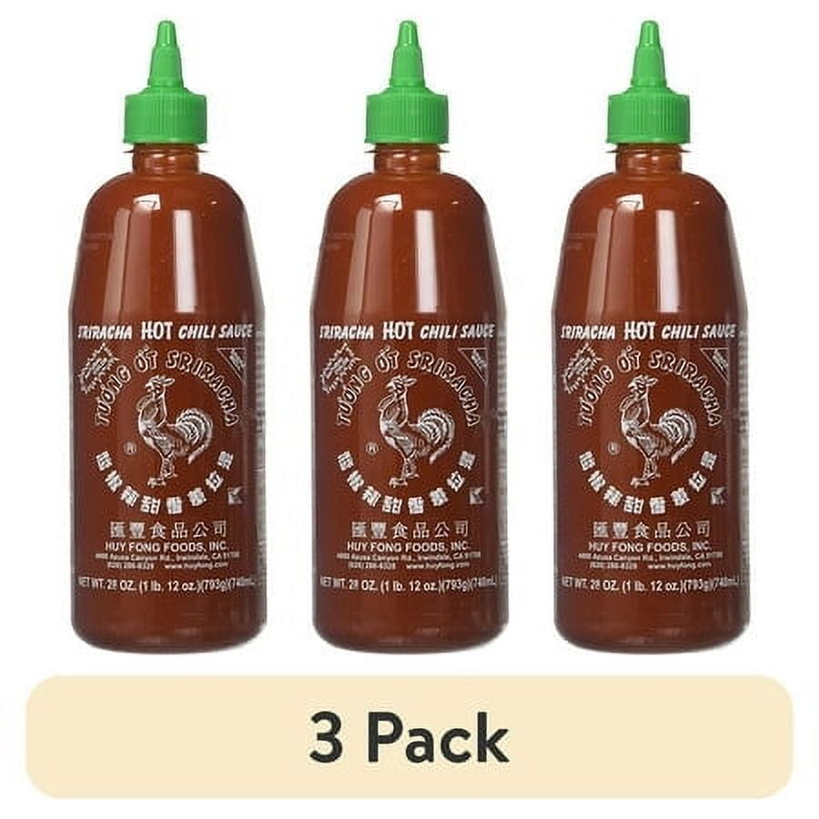 (3 pack) Huy Fong Foods Sriracha Hot Chili Sauce, 28oz (793g) Bottle