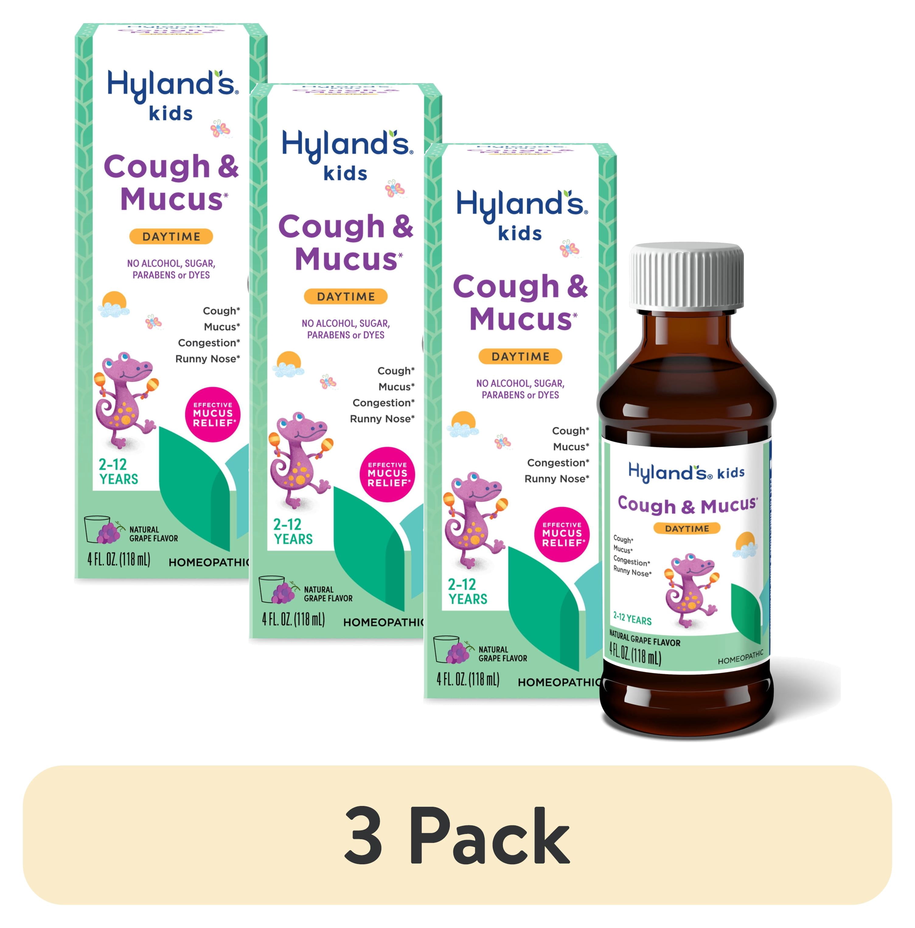 (3 pack) Hyland's Kids Cough & Mucus, Ages 2-12, Daytime, Grape, 4 fl oz