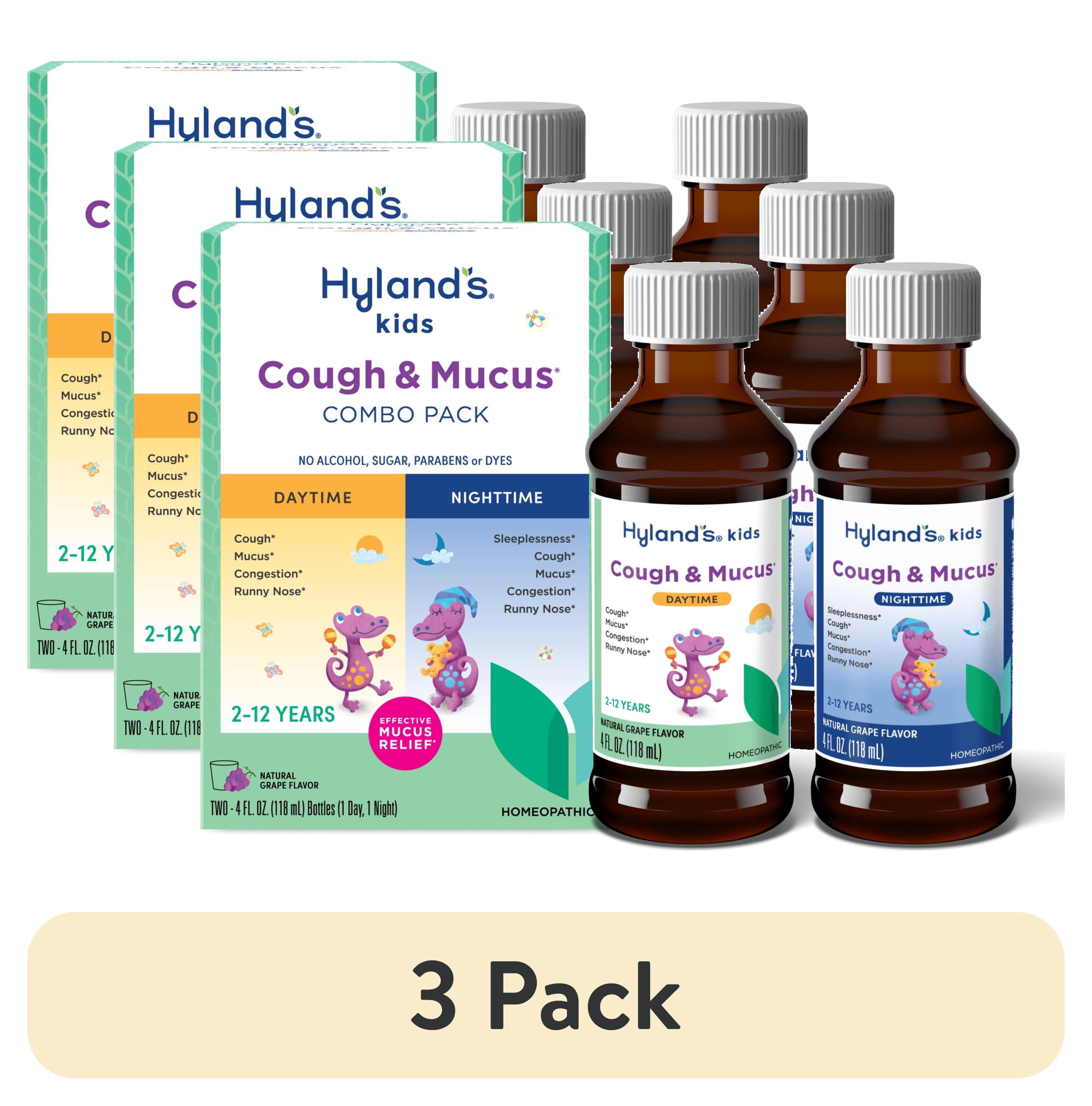 (3 pack) Hyland's Kids Cough & Mucus Grape Liquid, Day & Night Combo Pack, 8 fl oz