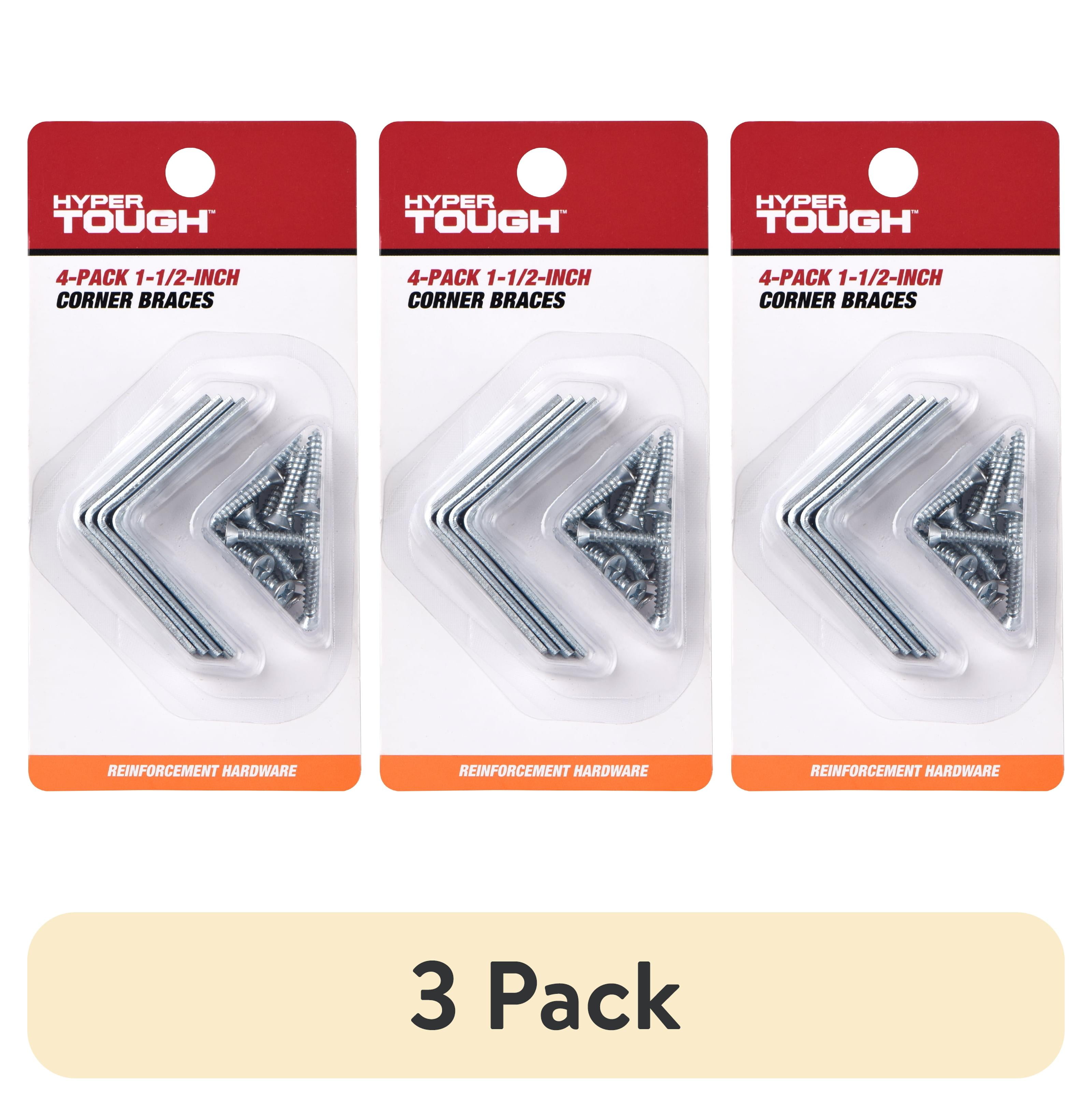 (3 pack) Hyper Tough 1-1/2 x 1-1/2 inch Corner Brace, Steel, Zinc Plated (4 Pack), mounting hardware included