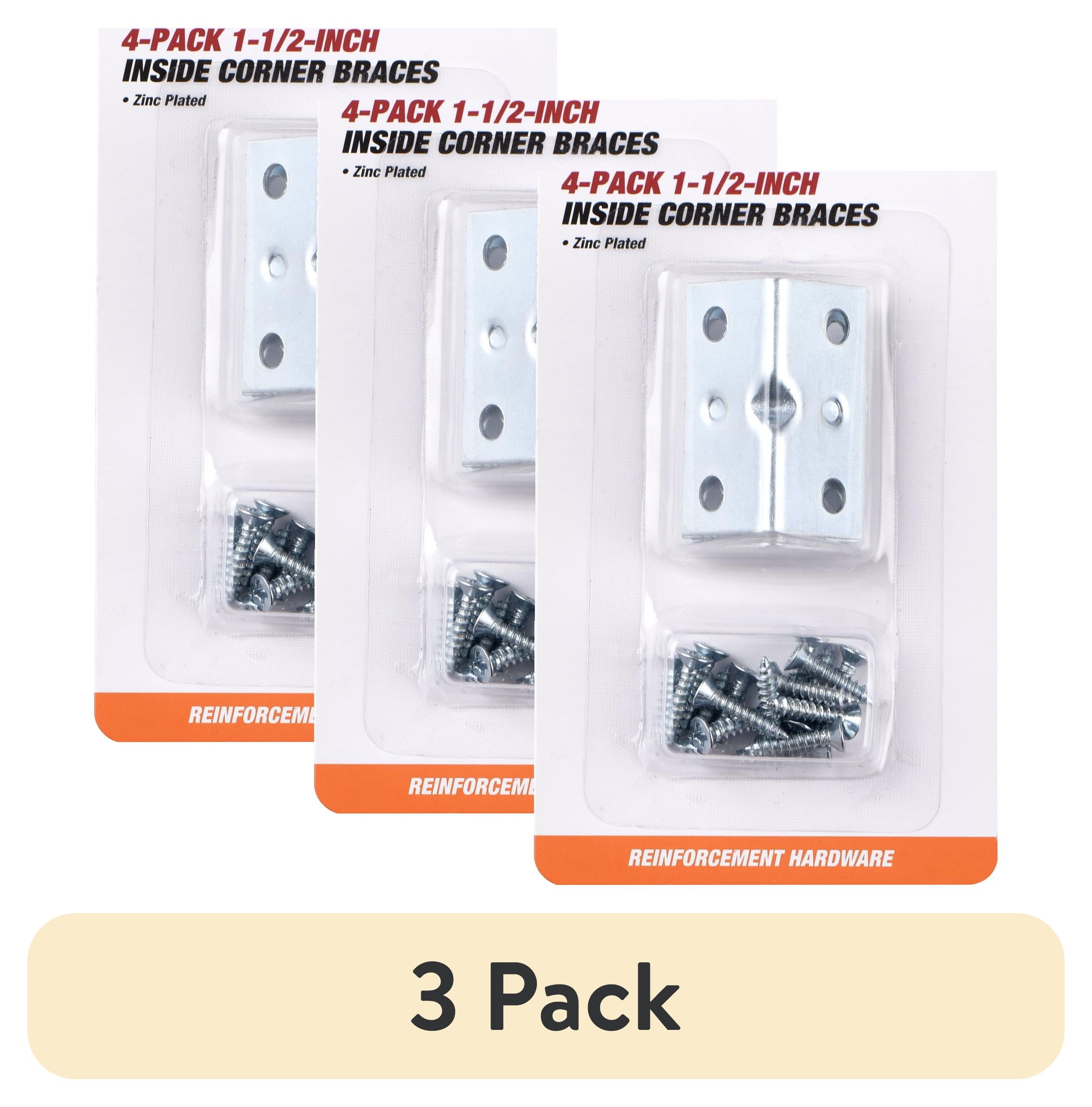 (3 pack) Hyper Tough 1-1/2 x 1-1/2 inch New Inside Corner Brace, Steel, Zinc Plated (4 Pack),mounting hardware included