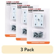 (3 pack) Hyper Tough 1-1/2 x 1-1/2 inch New Inside Corner Brace, Steel, Zinc Plated (4 Pack),mounting hardware included