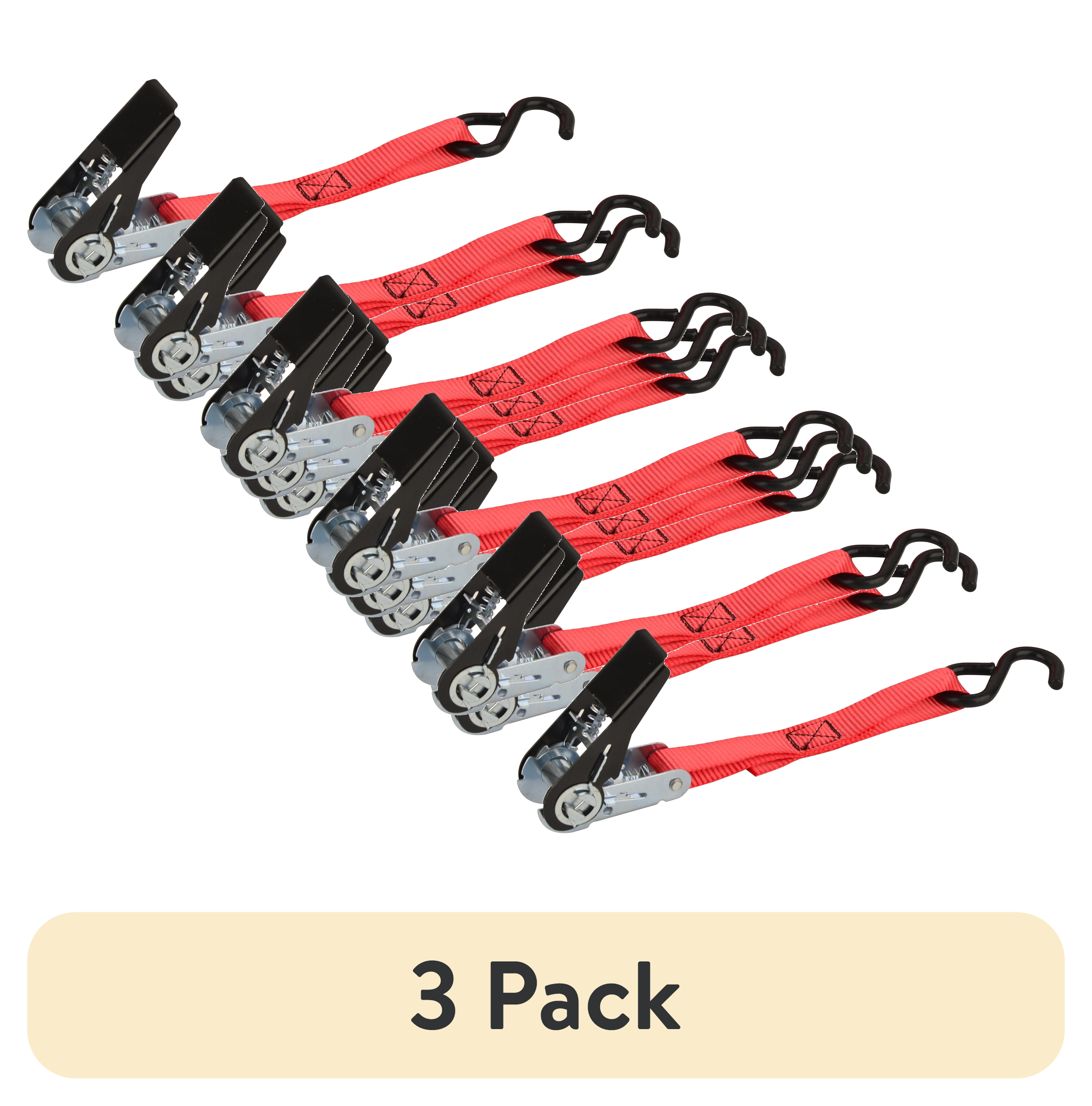 (3 pack) Hyper Tough 1" x 10' Tie-Down Ratchet  300lbs WLL with S hooks 4 Pack