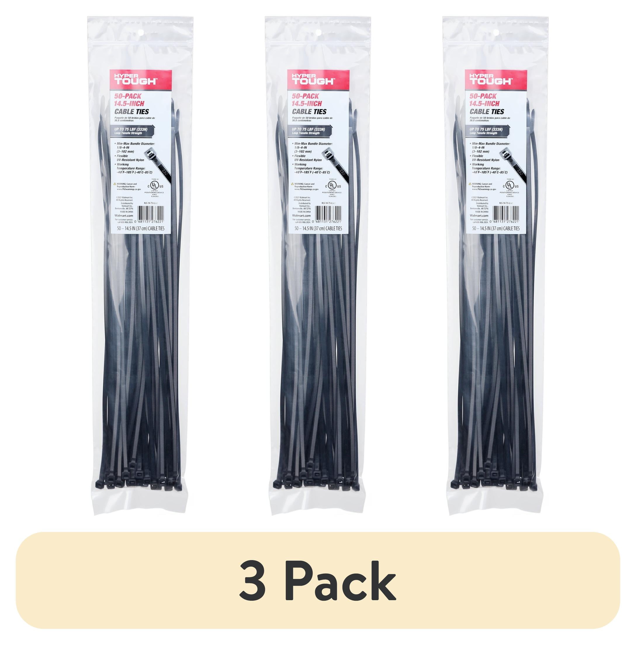 3 pack) Hyper Tough 14.5 inch UV Resistant Black Cable Ties 50 