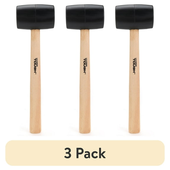 (3 pack) Hyper Tough 16 Ounce Rubber Mallet with Wood Handle TH70020A