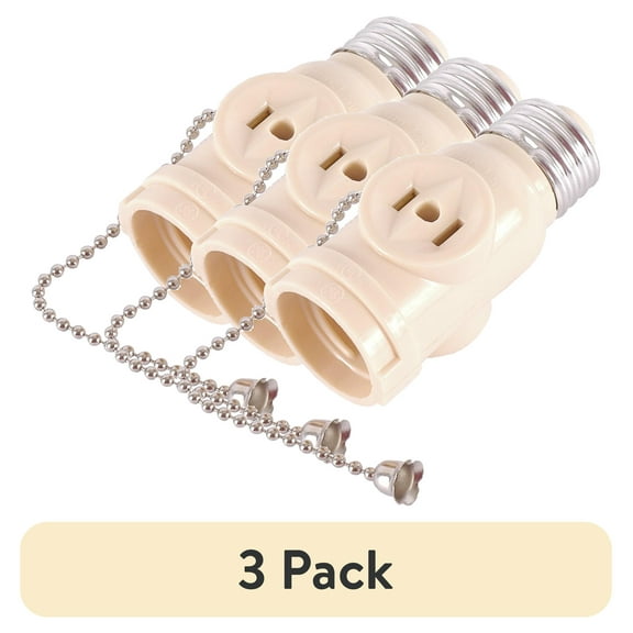 (3 pack) Hyper Tough 2-Outlet Socket Adapter with Pull Chain