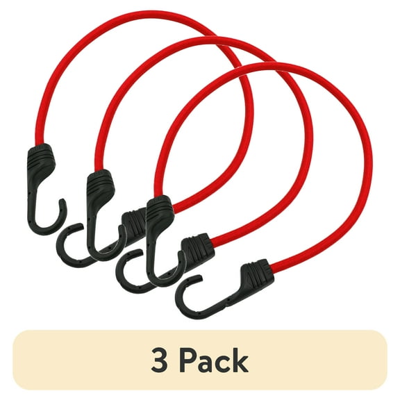 (3 pack) Hyper Tough 2-Pack 24 inch Standard Bungee Cords, Rubber, Red, 0.3 oz