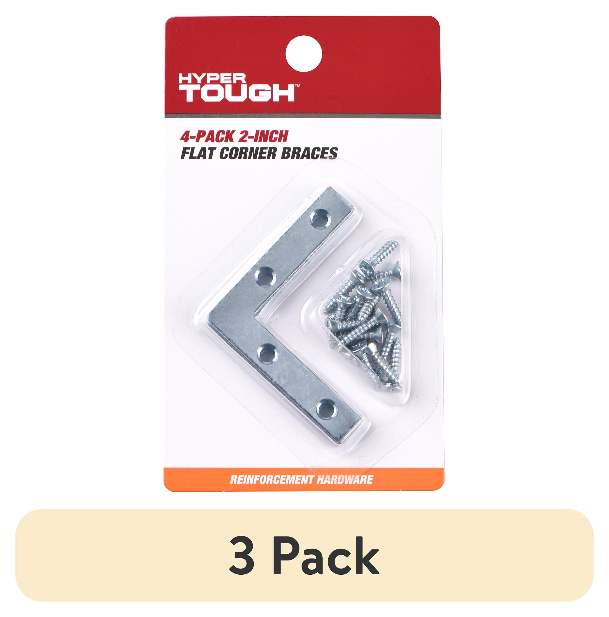(3 pack) Hyper Tough 2 inch. x 2 inch. Flat Corner Brace, Steel, Zinc Plated (4 Pack)