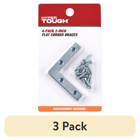 (3 pack) Hyper Tough 2 inch. x 2 inch. Flat Corner Brace, Steel, Zinc Plated (4 Pack)