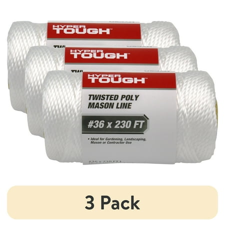 (3 pack) Hyper Tough 230 feet Twisted Polypropylene Mason Line, White, String & Twine, Durable, 4.5 oz