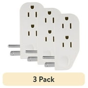 (3 pack) Hyper Tough 3-Outlet Grounded White Right Angle Plug-in Type Wall Tap, 15 Amps