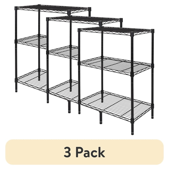 (3 pack) Hyper Tough 3-Tier Multipurpose Wire Shelving Rack, Black, 750 lbs Capacity