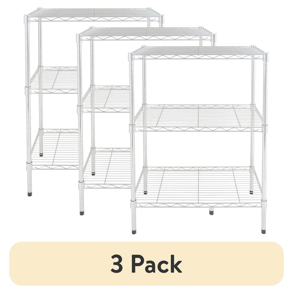 (3 pack) Hyper Tough 3-Tier Wire Shelving Rack, Chrome, 750 lbs Capacity