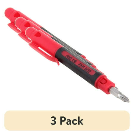 (3 pack) Hyper Tough 4-In-1 Mini Screwdriver, Phillips and Slotted Bits, Model TS90354J