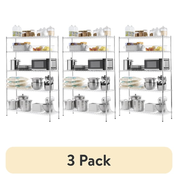 (3 pack) Hyper Tough 5-Tier Heavy Duty Multipurpose Wire Shelving Rack Chrome 3000 lbs Capacity